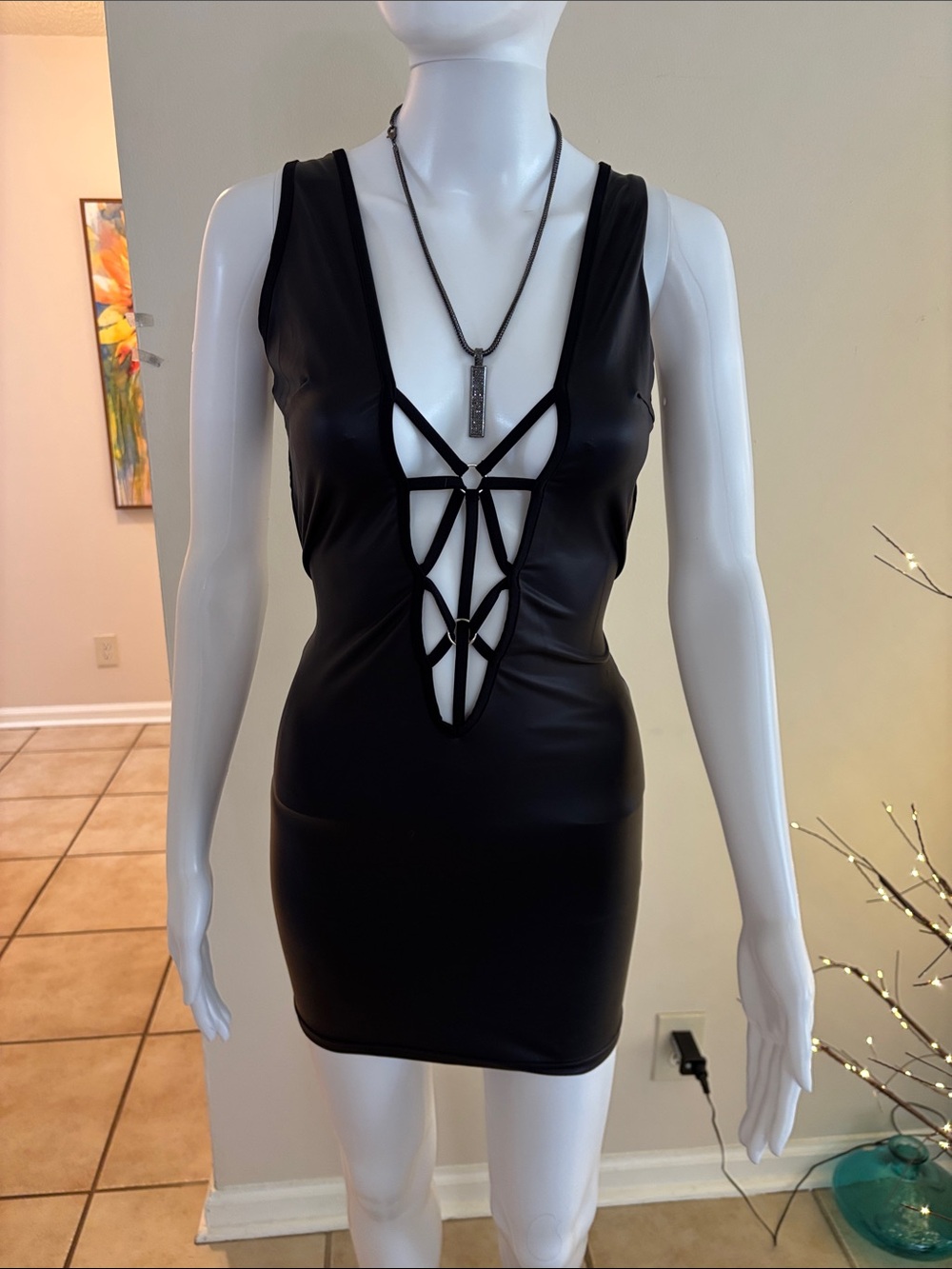 Black Mini Dress with Strappy Lattice Back